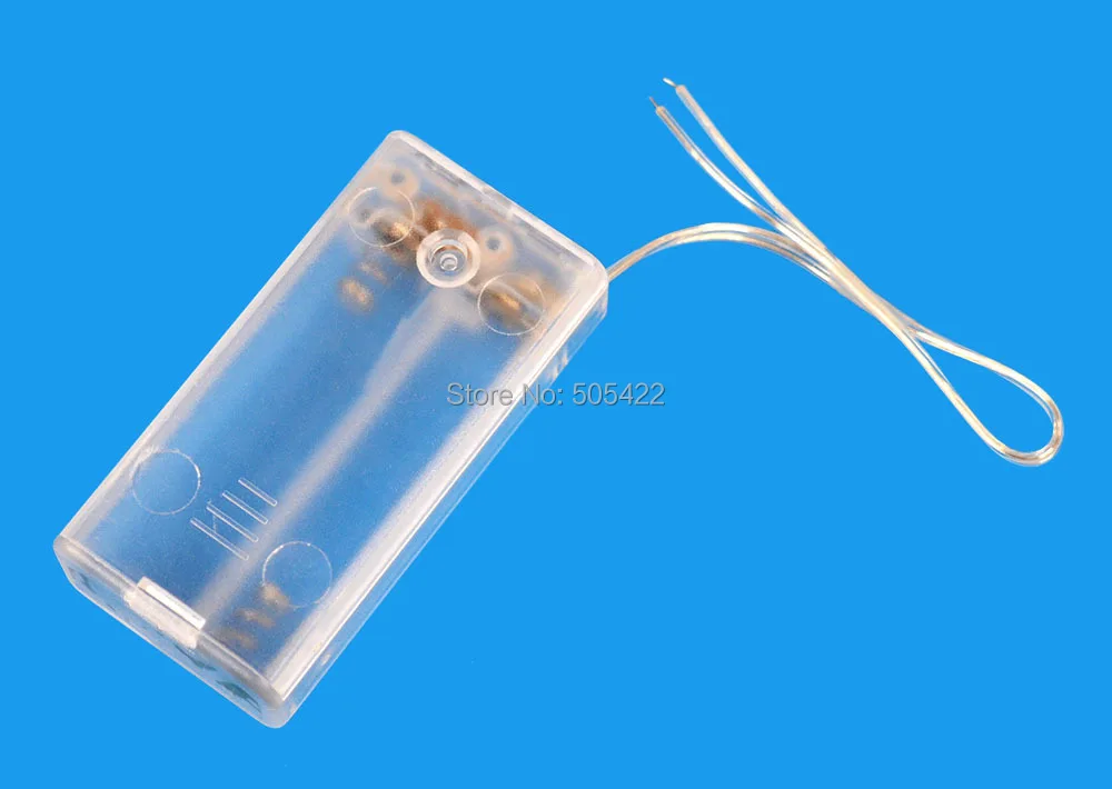 500pcs/lot wholesale 2 AA Battery Box Clear Color with Cover Case holder ON/OFF Switch Lead for 2 AA 2AA 3V OutPut Batteries