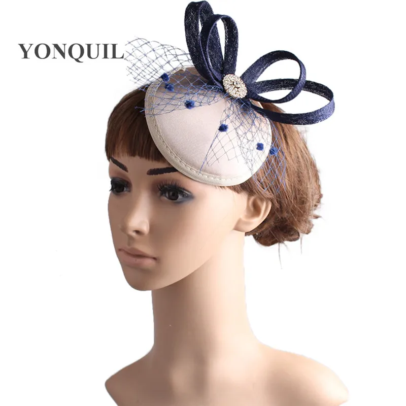 Multiple Color Elegant Wedding Fedora Hats Veils Hair Accessories With Sinamay Trims And Brooch Party Headwear Women Headpiece