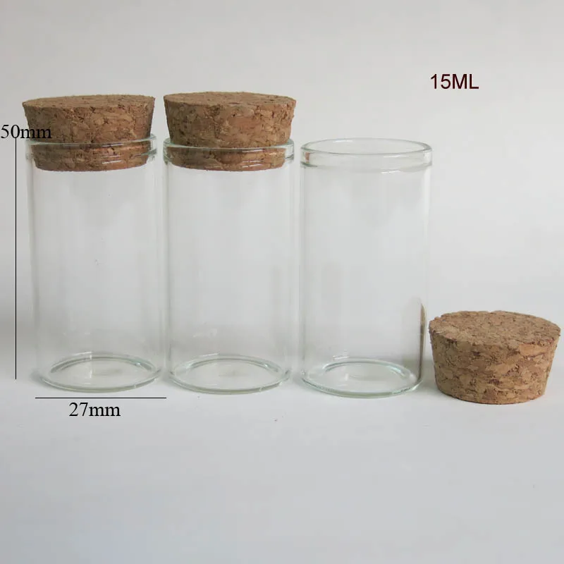 

100 x 15ml Empty Glass Container with Wooden Cork 15cc Cork Stoppered Tube Sample Vial 27*50mm Clear Containers Bottle