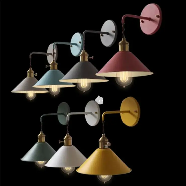 

Modern minimalist creative living room staircase aisle bedroom bedside color E27 small black umbrella wall lamps free shipping.