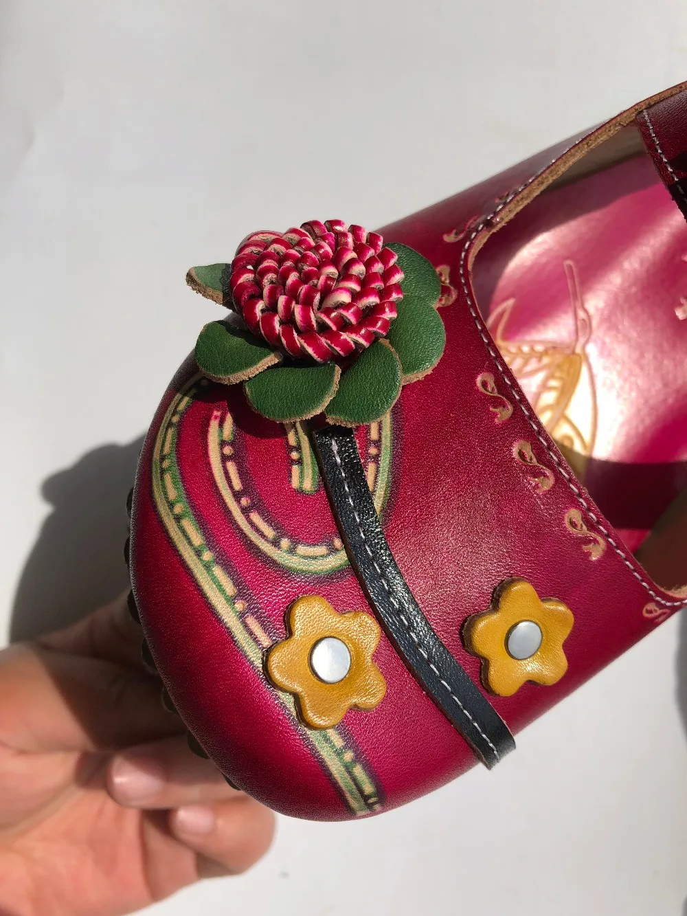 Careaymade-nuova primavera/estate, pantofole piatte per muffin con fondo spesso in vera pelle bovina, colore caramella stile etnico donna