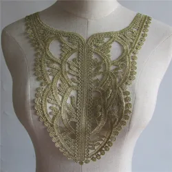 Fashion style golden Lace Collar Neckline Venise Applique Embroidery Sewing on Patches DIY Fabric Clothing Accessories YL196