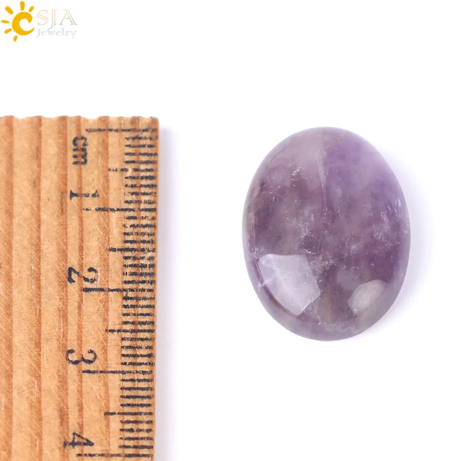 CSJA 1PC Natural Stone Purple Crystal Beads 4 Sizes for Choice Oval Quartz Reiki Accessories Fit DIY Rings Bracelet Pendant F506