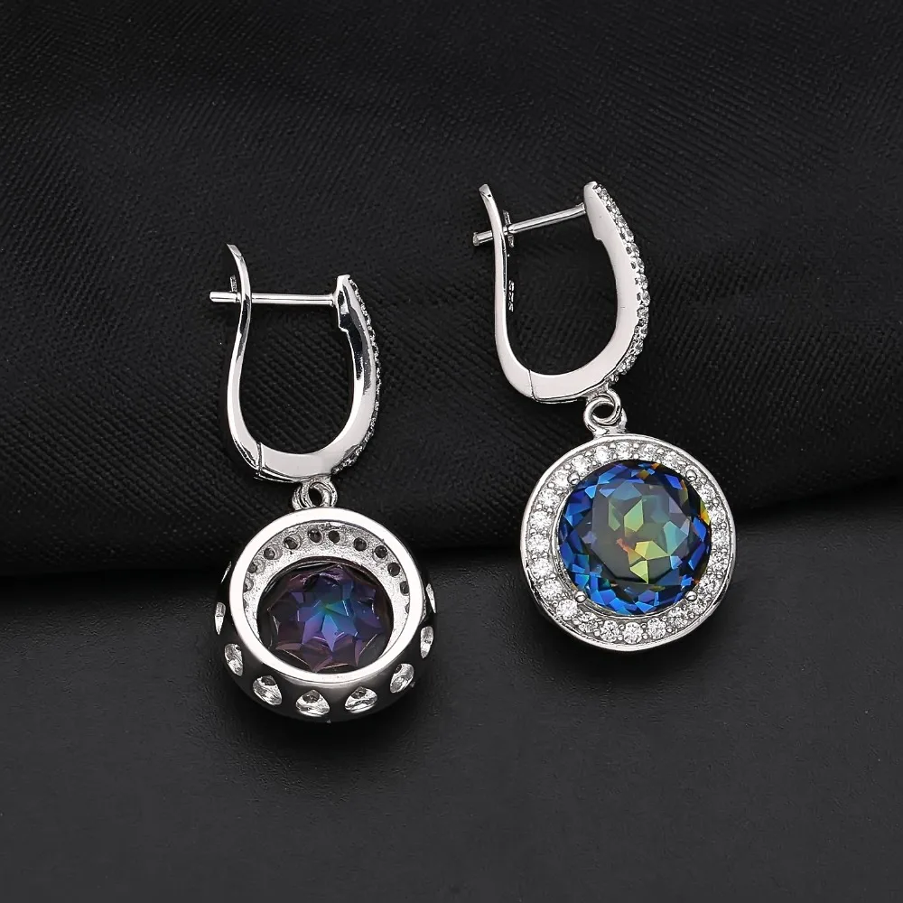 Gem\'s Ballet Natural Blueish Mystic Quartz Pure 925 Sterling Silver Rings Round Cut Gemstone Fashion Jewelry For Women Gift New