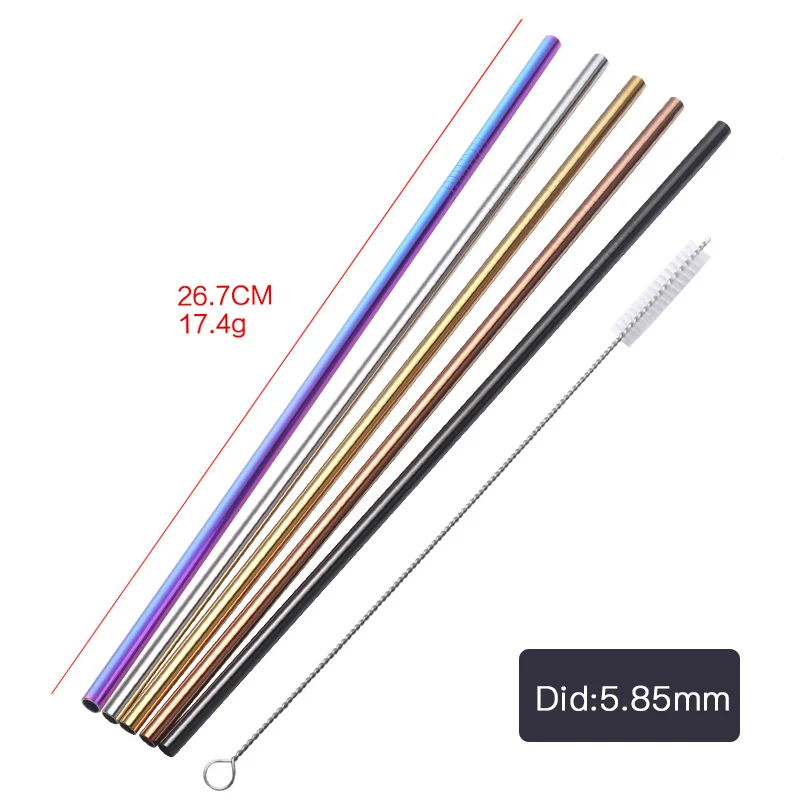 Reusable Stainless Steel Straws Eco Friendly Metal Drinking Straws Long Rainbow Bent Straight Straw Set Bar Cocktail Accessories