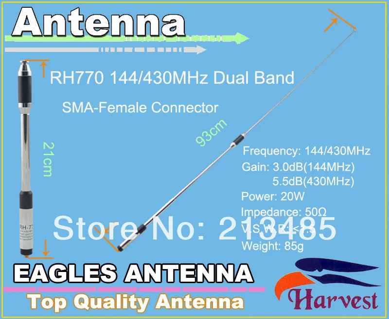 SMA-Female Connector Harvest RH770 High Gain Dual Band 144/430MHz Telescopic Antenna 3.0dB(144MHz)/5.5dB(430MHz)