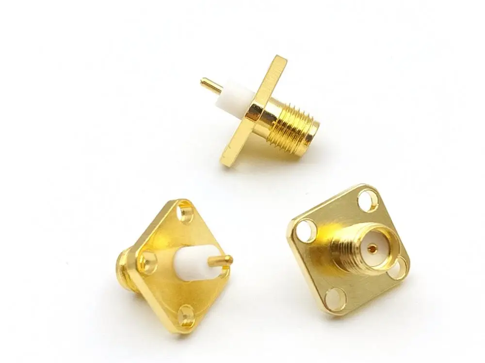 NEW Gold SMA (SMA-KFD4) female PTFE with 4 holes flange solder connector