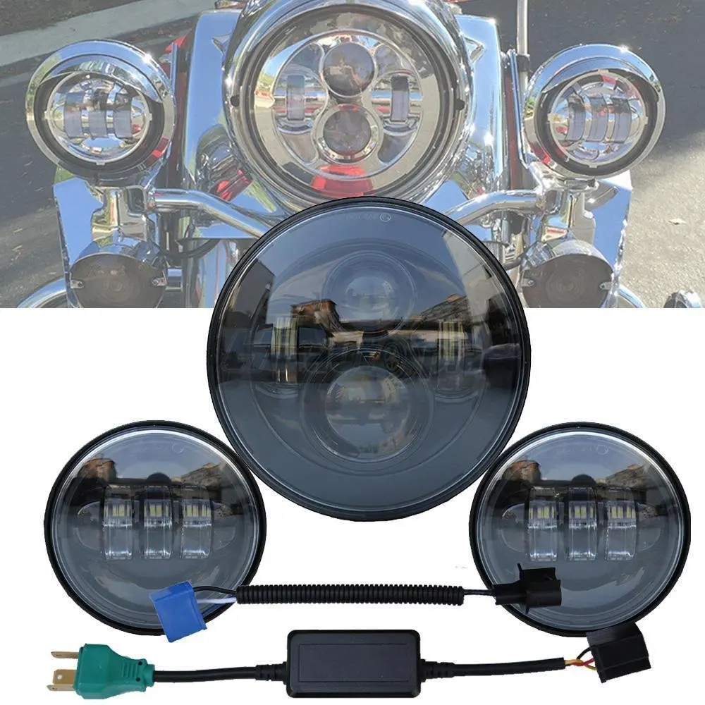 

7inch Headlight Auxiliary LED Light Hi/Lo Beam+4.5 Inch 30W LED Fog Lamp Light for Motorcycles Black (2 Pcs/Set)