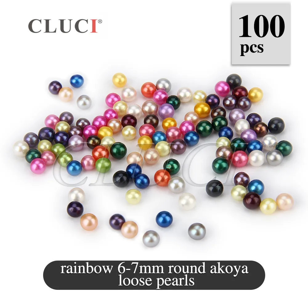 CLUCI 100pcs Wholesale 6-7mm Rainbow Colors Round Akoya Loose Bead  Quality Real Akoya Pearl Bead for Jewelry Making EF3063SB