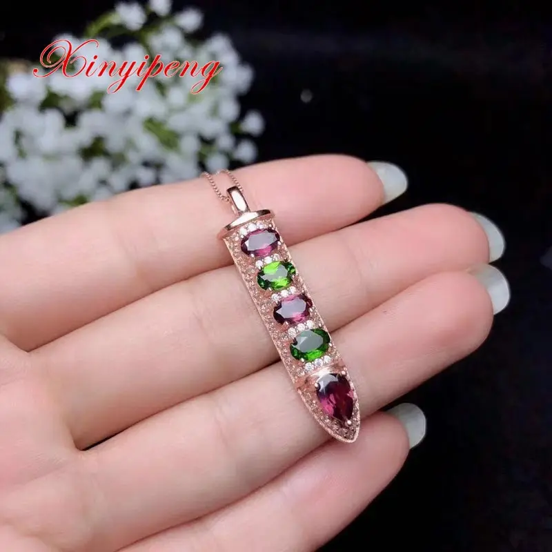 

Xin yi peng 925 silver inlaid natural garnet Diopside pendant necklace The women necklace style vogue is beautiful