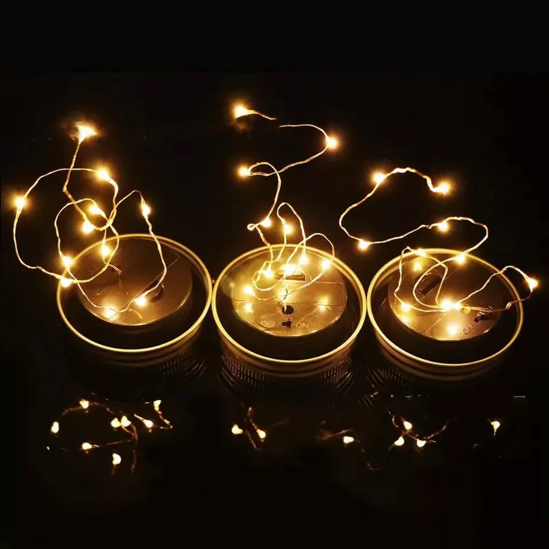 

2m 20leds Solar powered Mason Jar Lid Insert fairy string vine light Lantern Patio Garden Bottle Porch night Wedding Party Decor