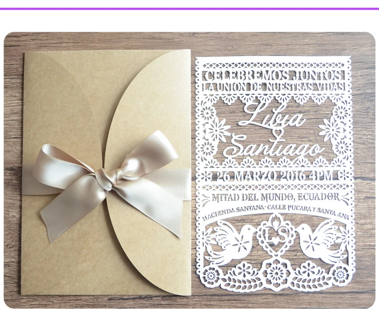 10set/lot free shipping laser cut customized text on  wedding invitation card with kfraft envelope