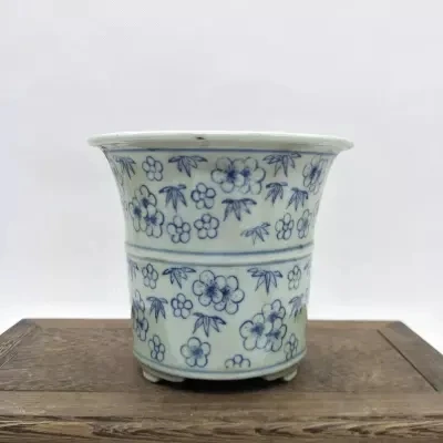 

Late Qing Dynasty Jingdezhen Folk Kiln Blue And White Ice Plum Pattern Flowerpot Antique Porcelain