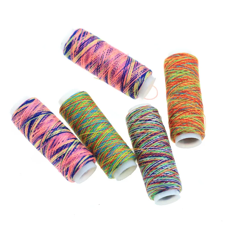 5Rolls/Pack Rainbow Color Polyester Sewing Threads Set DIY Sewing Yarn Knitting Accessories Overlock Thread Multicolor Rope