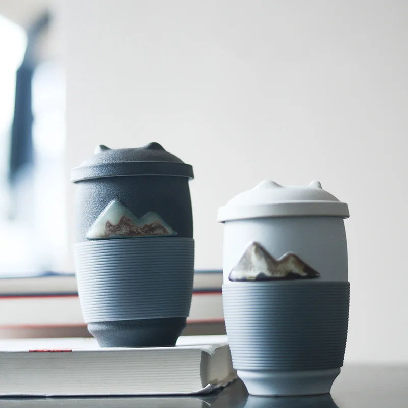 PINNY 300ML Office Creative Mug Ceramic Portable Travel Tea Mugs Chinese Tea Service Household Tea Maker Double Wall  Tea Cup