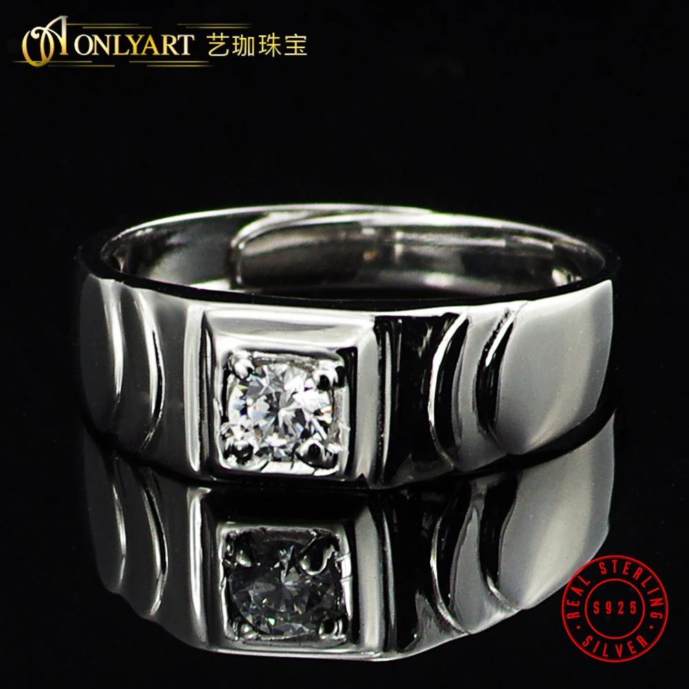 

Silver 925 Men Rings Shiny Polish Cubic Zircon Stone Adjustable 100% Solid Sterling Men's Finger Band Jewelry