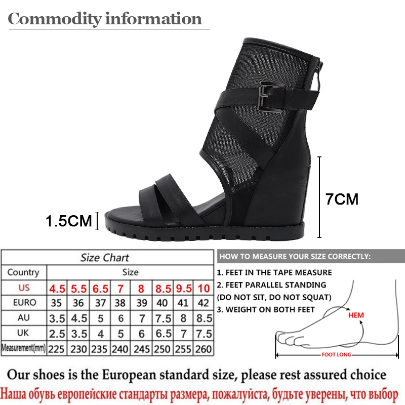 Gdgydh Ankle Strap Sandals Woman Wedge Air Mesh Punk Shoes Black Summer Sandal Shoes For Women Casual Shoes 2022 Good Quality