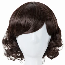Child Wig Fei-Show Synthetic Heat Resistant Fiber Short Curly Hairpiece Inclined Bangs Brown Hair for 50 CM Head Circumference