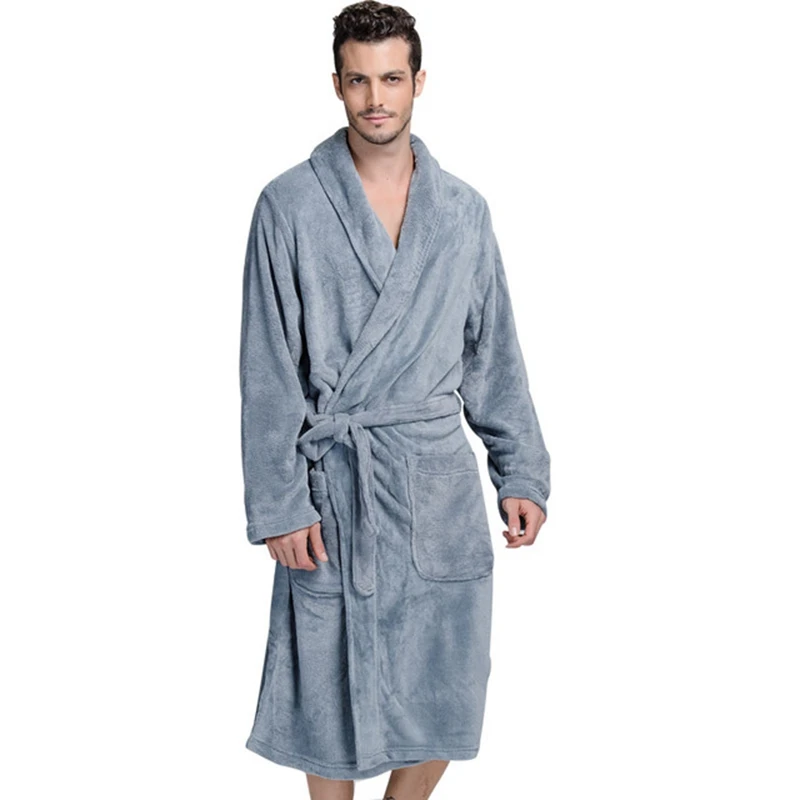 Badjas Mannen Winter dikke flanellen gewaad Mannen mannelijke lange coral fleece badjas man plus size XXL Pyjama nachtkleding Kimono gewaad