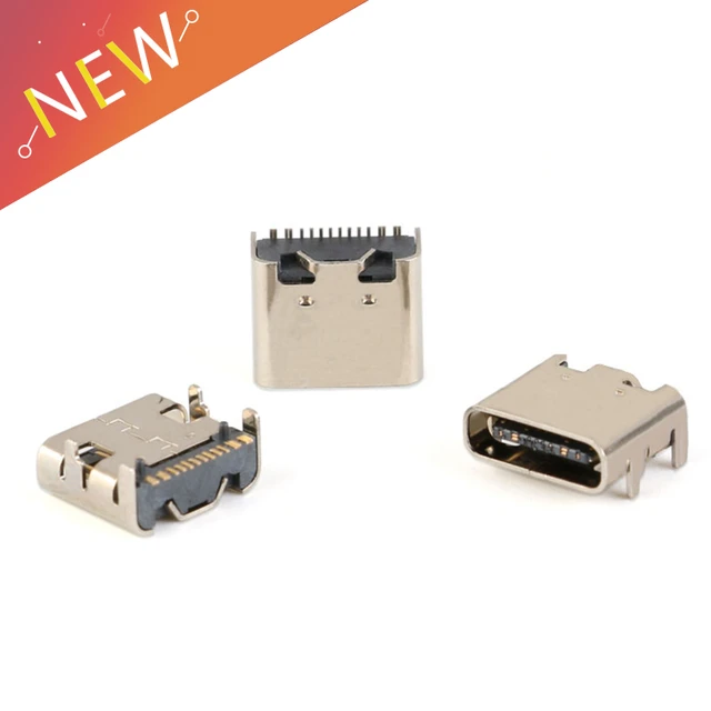 10 szt. Złącze USB Typ C 16-pinowe SMT, gniazdo USB 3.1 Typ-C żeńskie, montaż SMD DIP do projektowania PCB, DIY, ładowanie wysokoprądowe