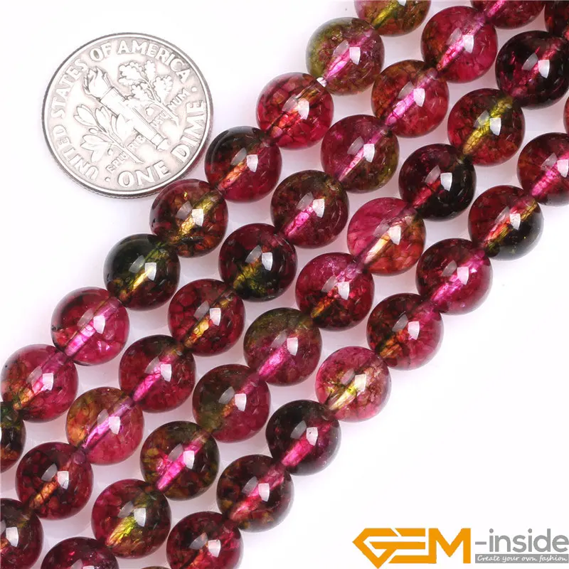 Round Pink Tourmaline Faux Crackle Beads For Jewelry Making Strand 15 Inch 6 8 10 12mm DIY Acceories Round Bead For Bracelet