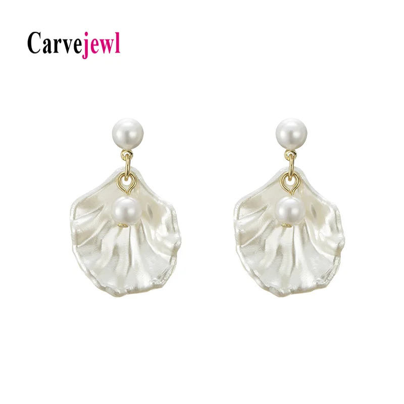 Carvejewl Drop dangle earrings Ethnic shell pendant imitation pearl earrings for women girl fashion jewelry new Korean earrings