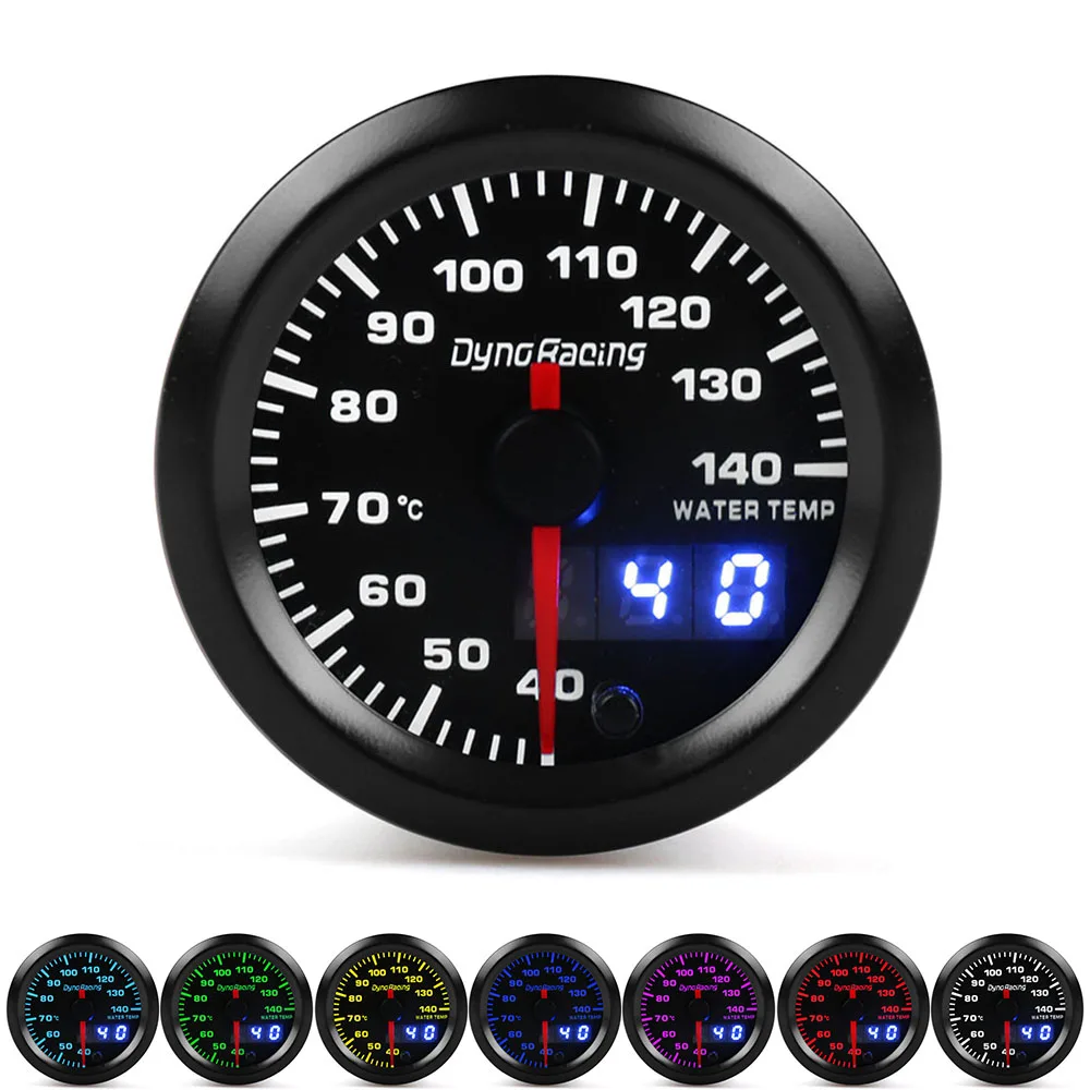 Dynoracing Dual Display 52MM 7 Colors Water temp gauge 40-140 Celsius Water temp meter with stepper motor Water temp sensor