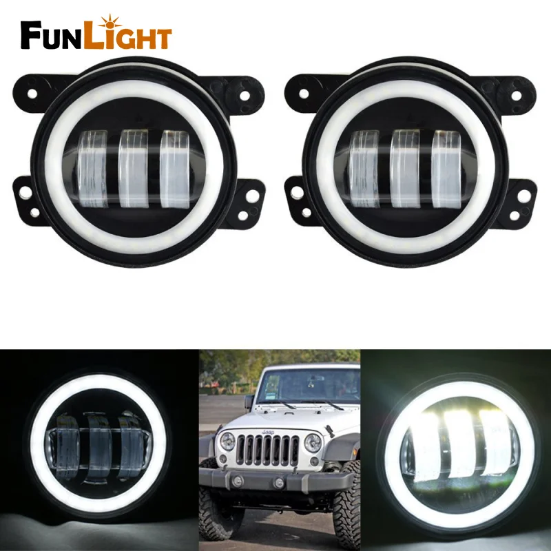 

Funlight 4 inch Led Fog Lights with White Halo Ring DRL for 1997-2017 Jeep Wrangler JK TJ Dodge Chrysler