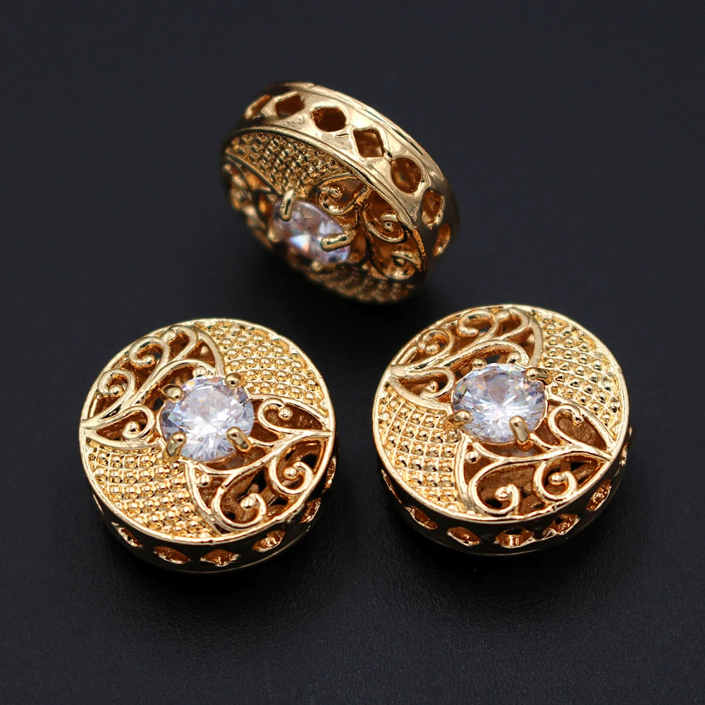 

Bracelet Bead Spacer Beads Gold Color Rhinestone Pave Metal Circle Filigree Flower Charms DIY for African Women Jewelry Making