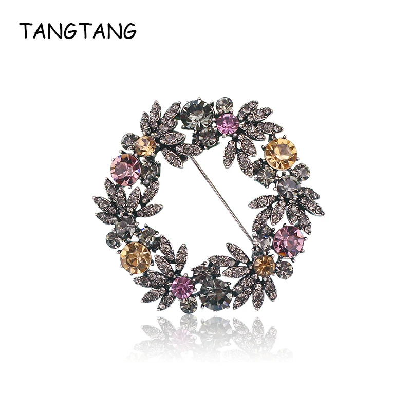 TANGTANG  Wreath Brooch For Woman Flower Garland Brooch Pin Antique Silver Plated Elegant Refine Scarf Clip Pins Jewelry BH8457