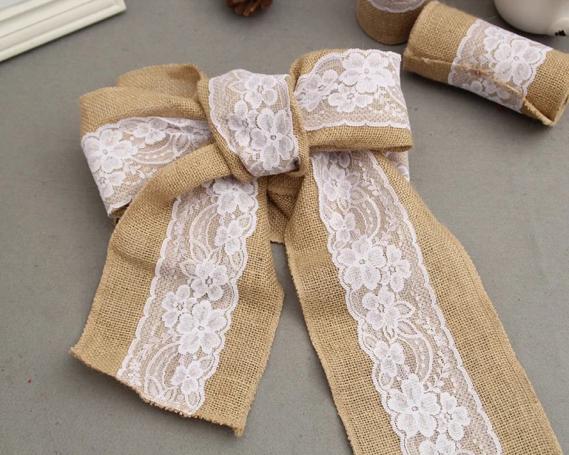 50pcs 15*240cm Naturally Elegant Burlap Lace Chair Sashes Jute Chair Bowknot For Rustic Wedding Party Event Decoration