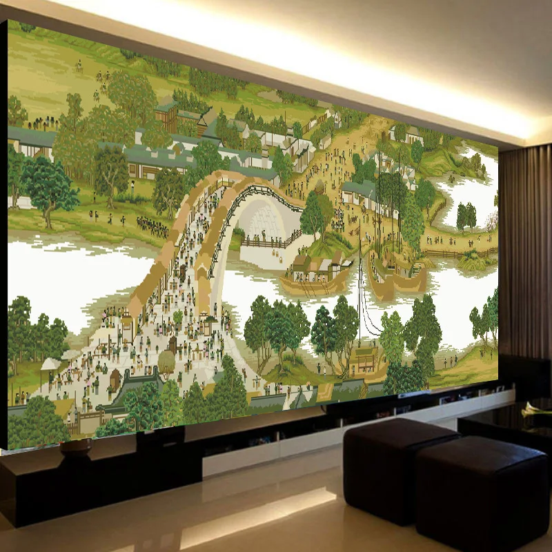 

Diamond Embroidery Mosaic Painting Cross Stitch Full Riverside Scene at Qingming Festival Living Room Big Painting DIY 5D Decora