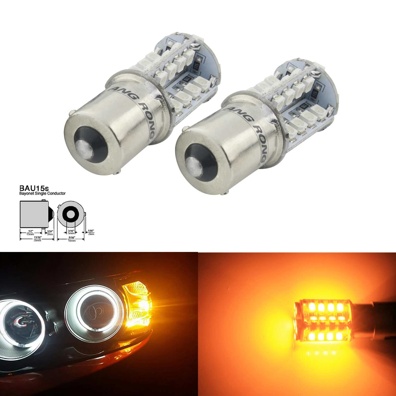 ANGRONG 2x Amber Orange 40 SMD LED 581 PY21W BAU15s P21W RY10W S25 Indicator Signal Front Rear Light 6W