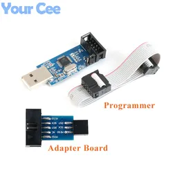 USBASP USBISP AVR Programmer USB ISP USB ASP ATMEGA8 ATMEGA128 Support Win7 64 10Pin Wire Module + 10Pin To 6 Pin Adapter Board