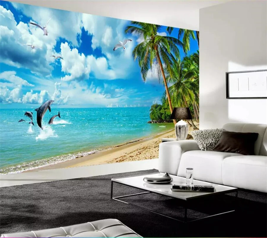 beibehang Custom wallpaper 3d mural modern minimalist fresh love sea scenery beach coconut papel de parede background wall paper