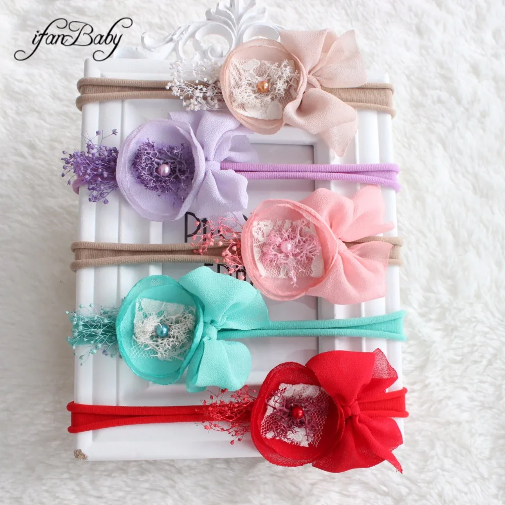 Boutique kids girl chiffon flower headwear elastic headband bow flower headband