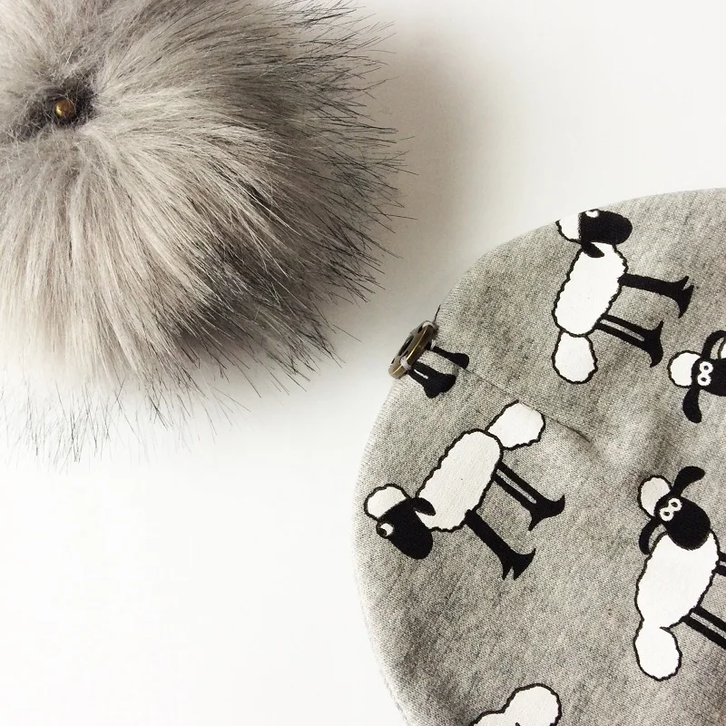 Autumn Winter Toddler Boy Girl Cartoon Printing Cotton Pompom Cap For Kids Baby Beanie Hat With Pompon Children Bonnet