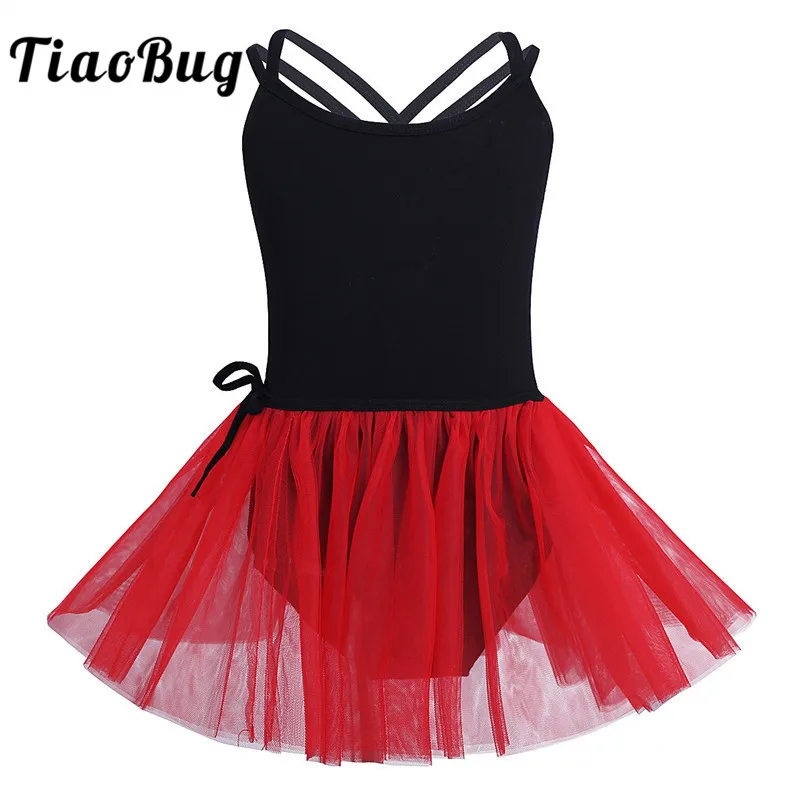 

TiaoBug Kids Teens Cotton Spaghetti Straps Ballet Gymnastics Leotard with Mesh Dance Tutu Skirt Set Girls Stage Dance Costume