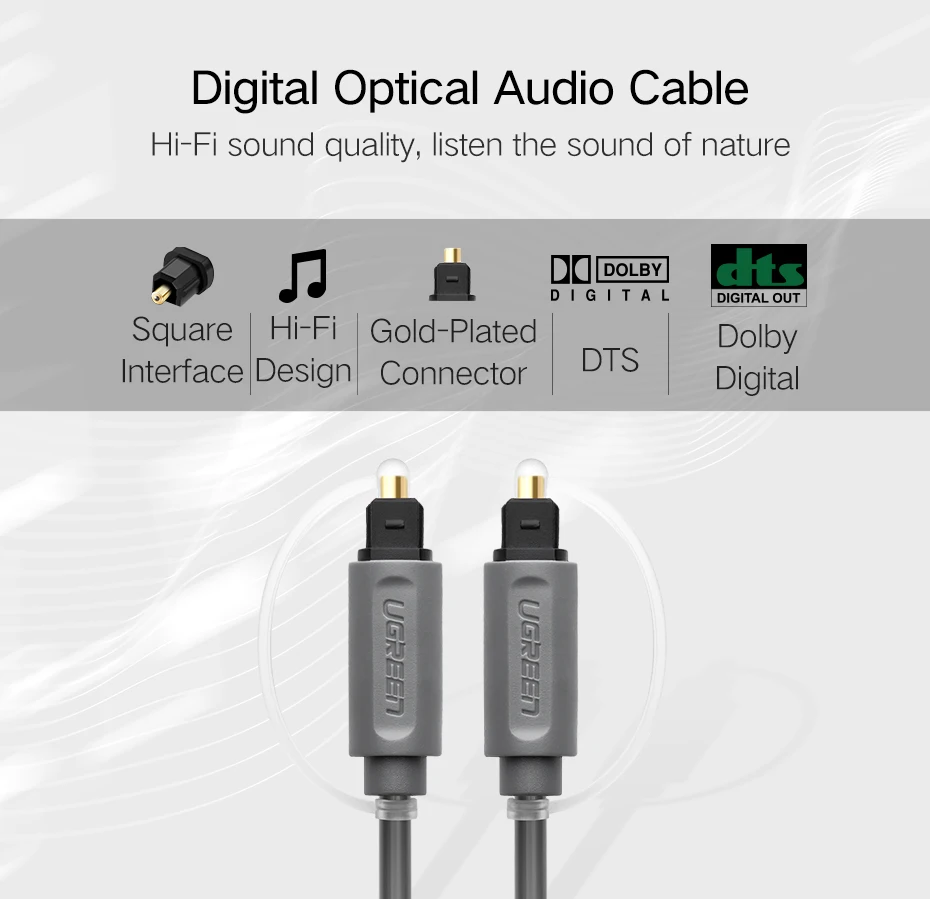 Ugreen Digital Optical Audio Line Gold Plated SPDIF Coaxial Cable for Blu-ray CD DVD Player Xbox 360 PS3 AV TV 5.1 Channel