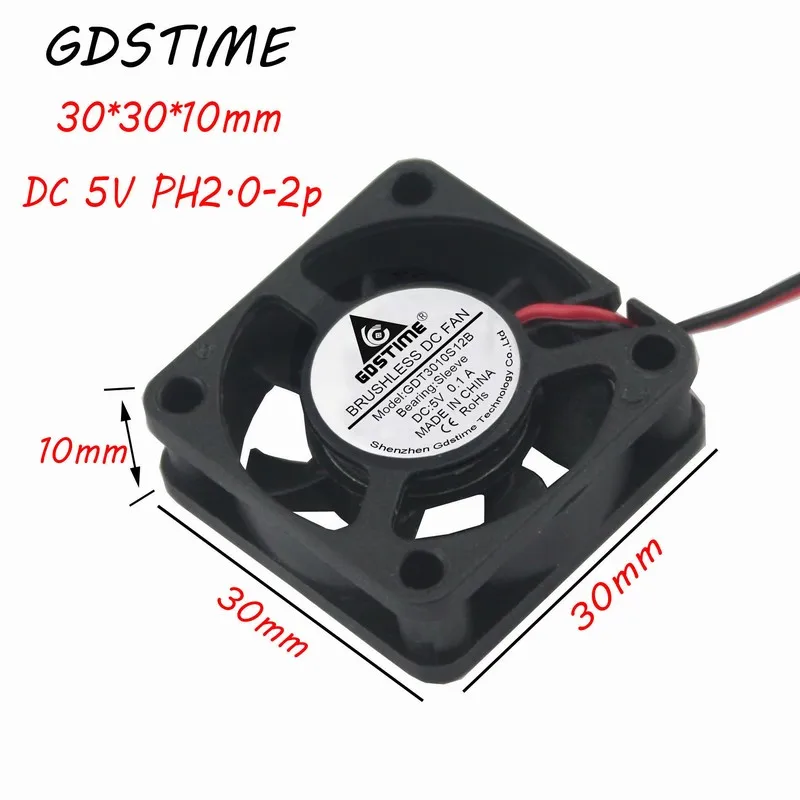 Gdstime 2 Cái 30 mét x 10 mét Quạt Nhỏ 5 V 2Pin 2.0 3010 DC Không Chổi Than Cooler Quạt Làm Mát 30x30x10 mét 3 cm 7 Baldes