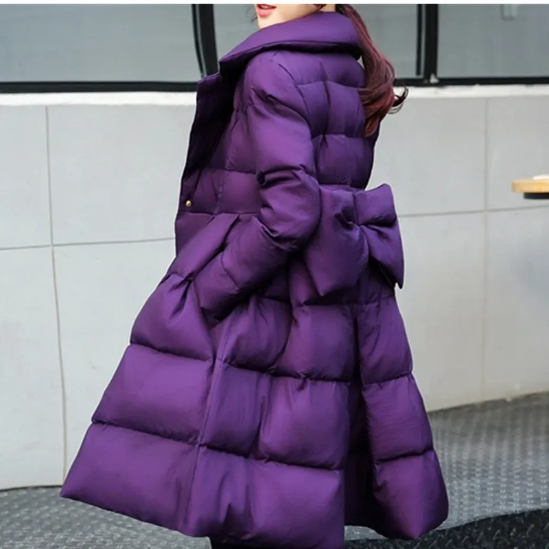 UHYTGF Winter Jacket Women Parkas Down Jacket Thicken Warm Overcoat Bow Slim Skirt Style Lapel Korean Cotton Coat Female 1001