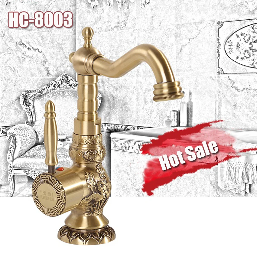 

1PC HC-8003 High Quality New Arrival 1988g Continental Antique copper ceramic cartridge Hot and Cold Water basin faucet