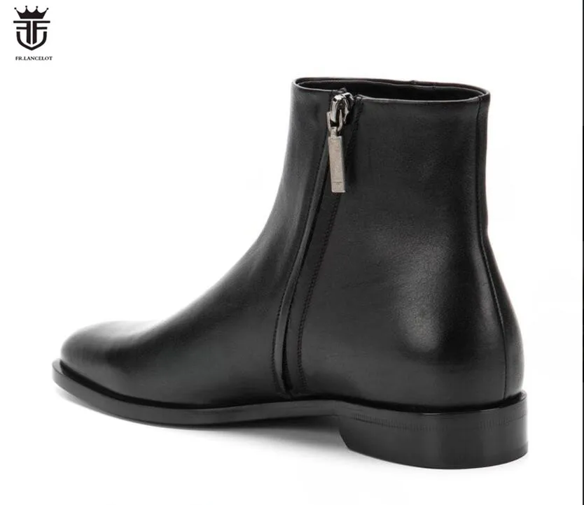 FR.LANCELOT 2020 New autumn men booties zip up Chelsea Boots real leather Ankle Boots Men\'s black leather Boots low heel