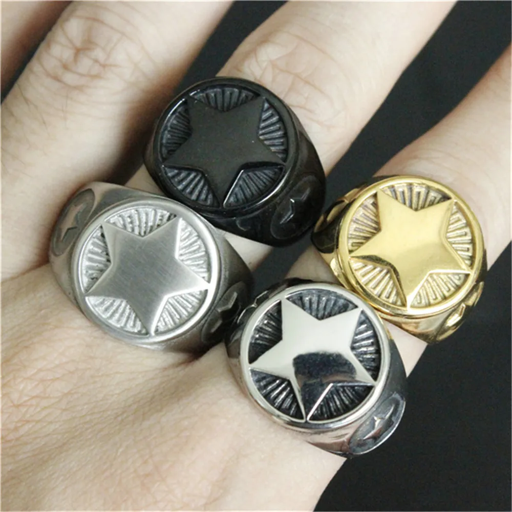 4 Color Star Ring 316L Stainless Steel Jewelry Cool Band Party Personal Design Ring