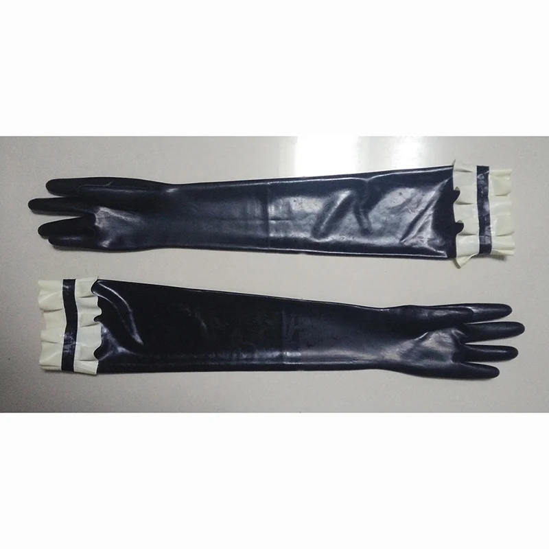 Guantes largos de látex para cubrir completamente las manos, con volantes, sin costuras, de color, hechos a medida