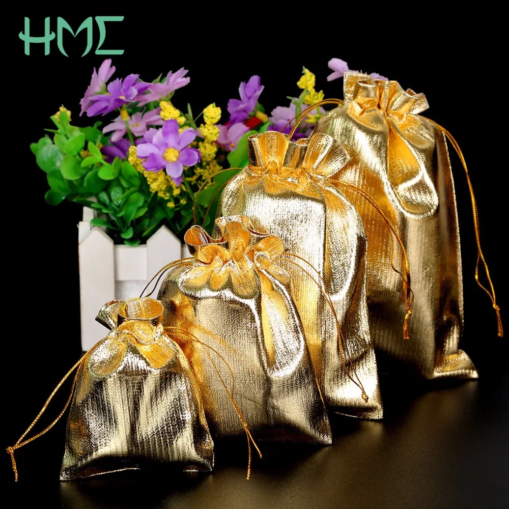 10 sacs cadeaux en organza, 4 tailles (7*9-13*18cm), couleur or et argent, avec cordon de serrage, pour Noël, mariage, bijoux, artisanat, bonbons