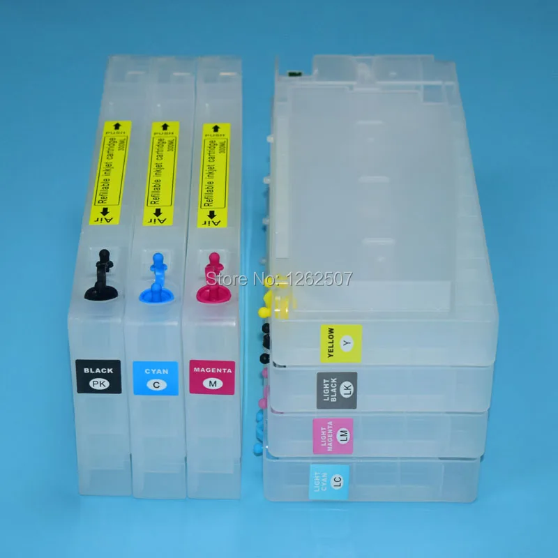 T5441-T5447 300ML 7Colors Empty Refill Inkjet Cartridges With Resettable Chip For Epson Stylus PRO 7600 9600 Printers