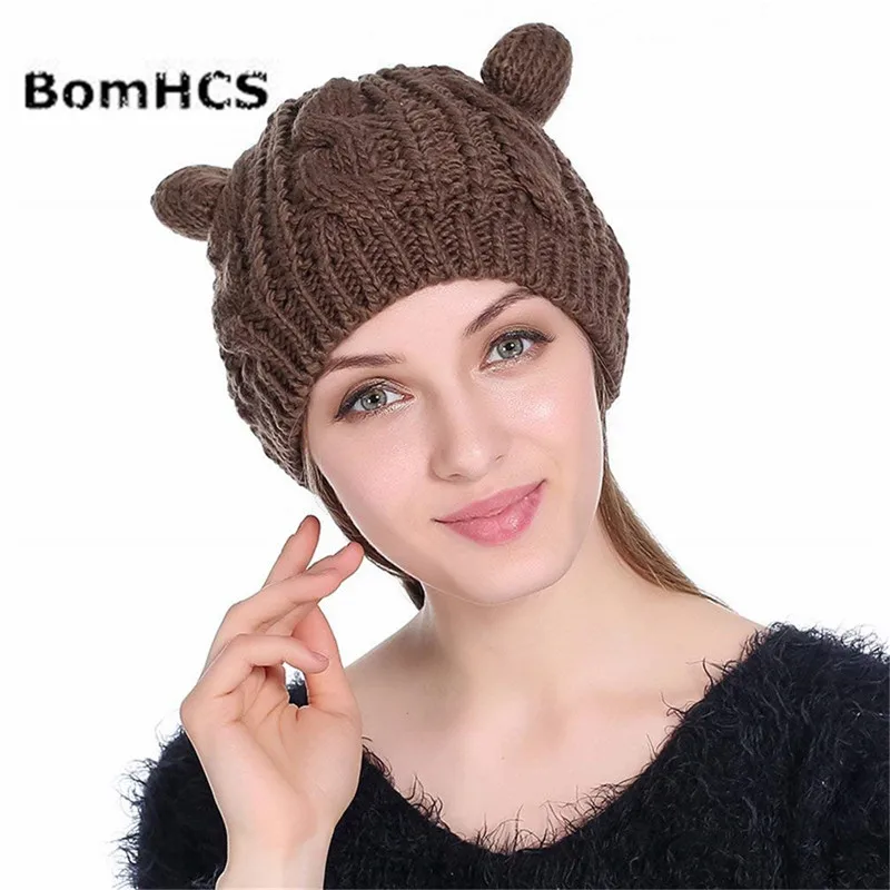 BomHCS Handmade Women's Hat Cat Ear Crochet Braided Knit Beanie Halloween Skull Caps