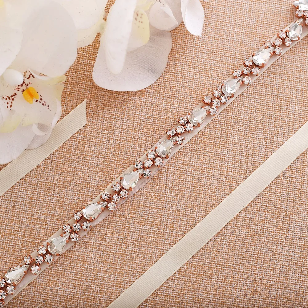 SESTHFAR Bridal Belt Crystal Flower Wedding Sash Rose Gold Rhinestones Wedding Belt Sash For Bridemaids Dresses