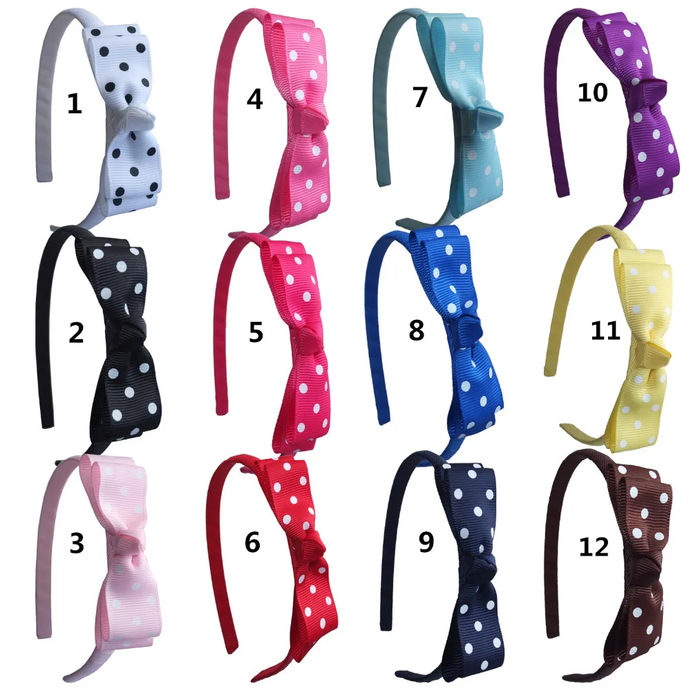 12 pcs Dots Hairbands Hair bow with Hair hoop Weave plastic Headband Girls headband Hair band Boutique tiara hair accessories